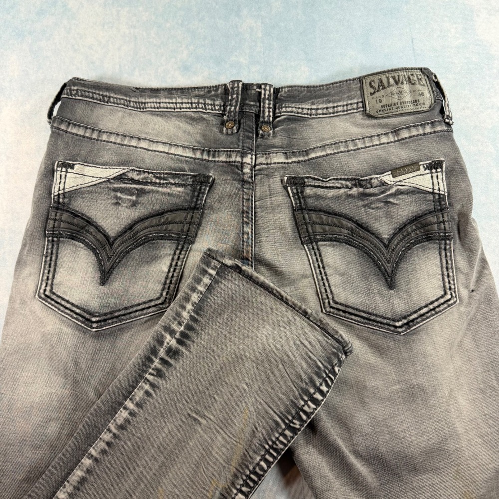 Salvage Havoc Slim Straight Jeans Mens 36 Grey Good Distressed Buckle SLVG